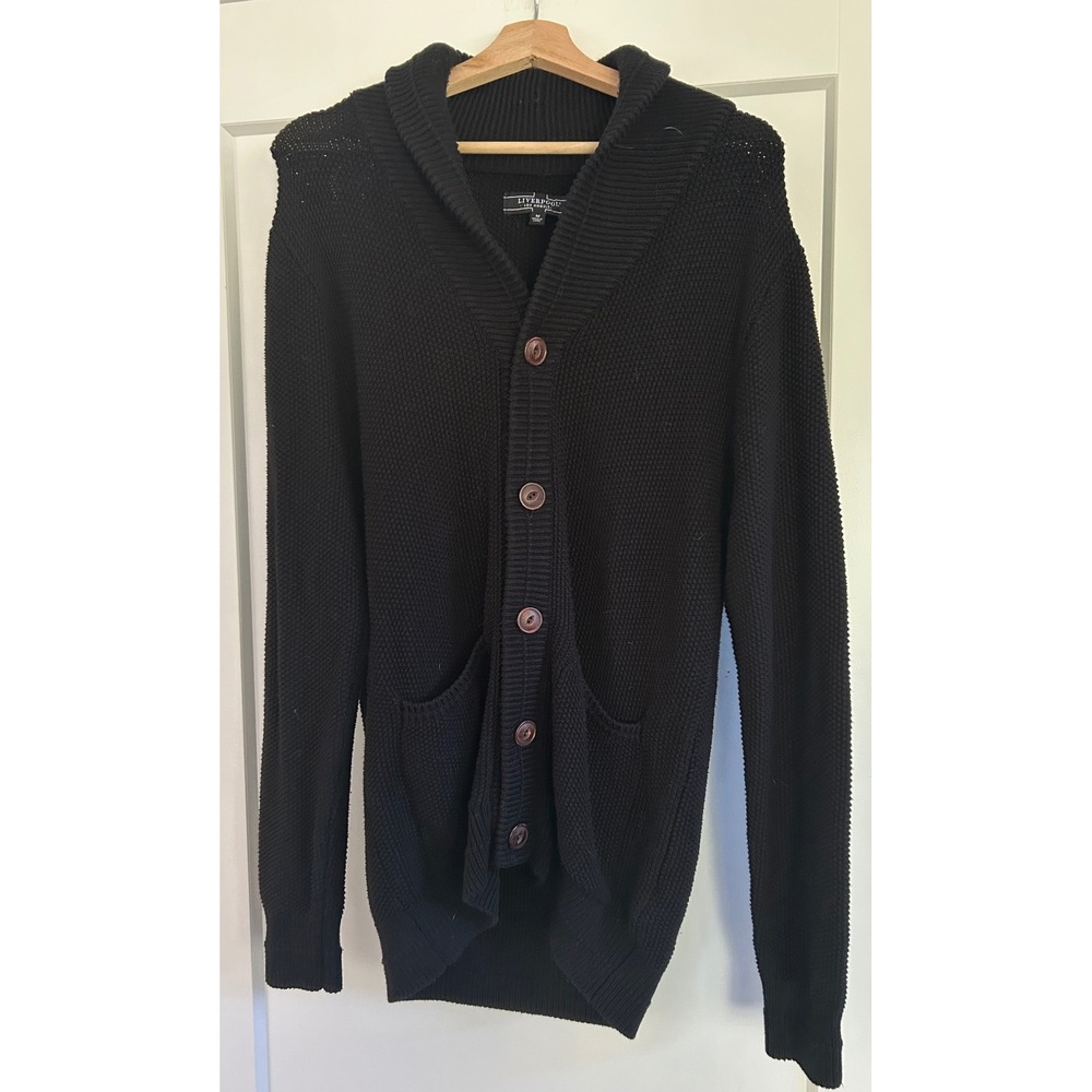 Liverpool Los Angeles womens Medium Black Button Front Shawl Collar Cardigan‎